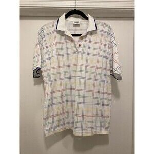 Vintage 80s Multicolor Window Pane Plaid Polo Shirt Dadcore Seinfeld Primary EUC
